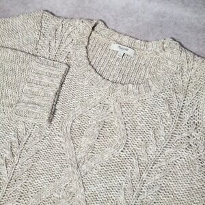 womens MADEWELL crewneck Cable-Knit Sweater sz L beige/oatmeal Alpaca/Wool blend
